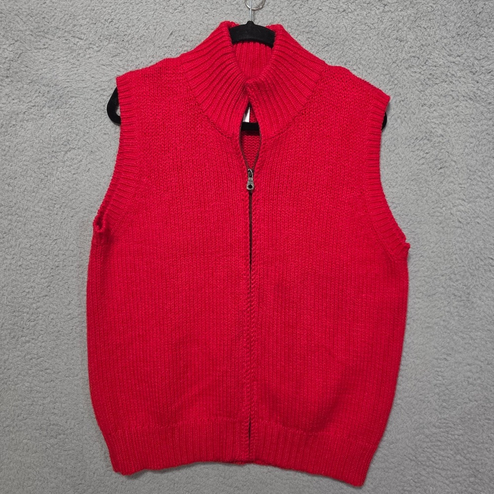 Chico's Design Full Zip Sleevless Sweater Red Womens Size 3 Cotton Large? Vtg